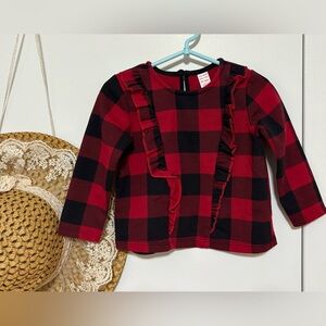 Joe Fresh Red and Black Plaid Ruffle Long Sleeve Tee